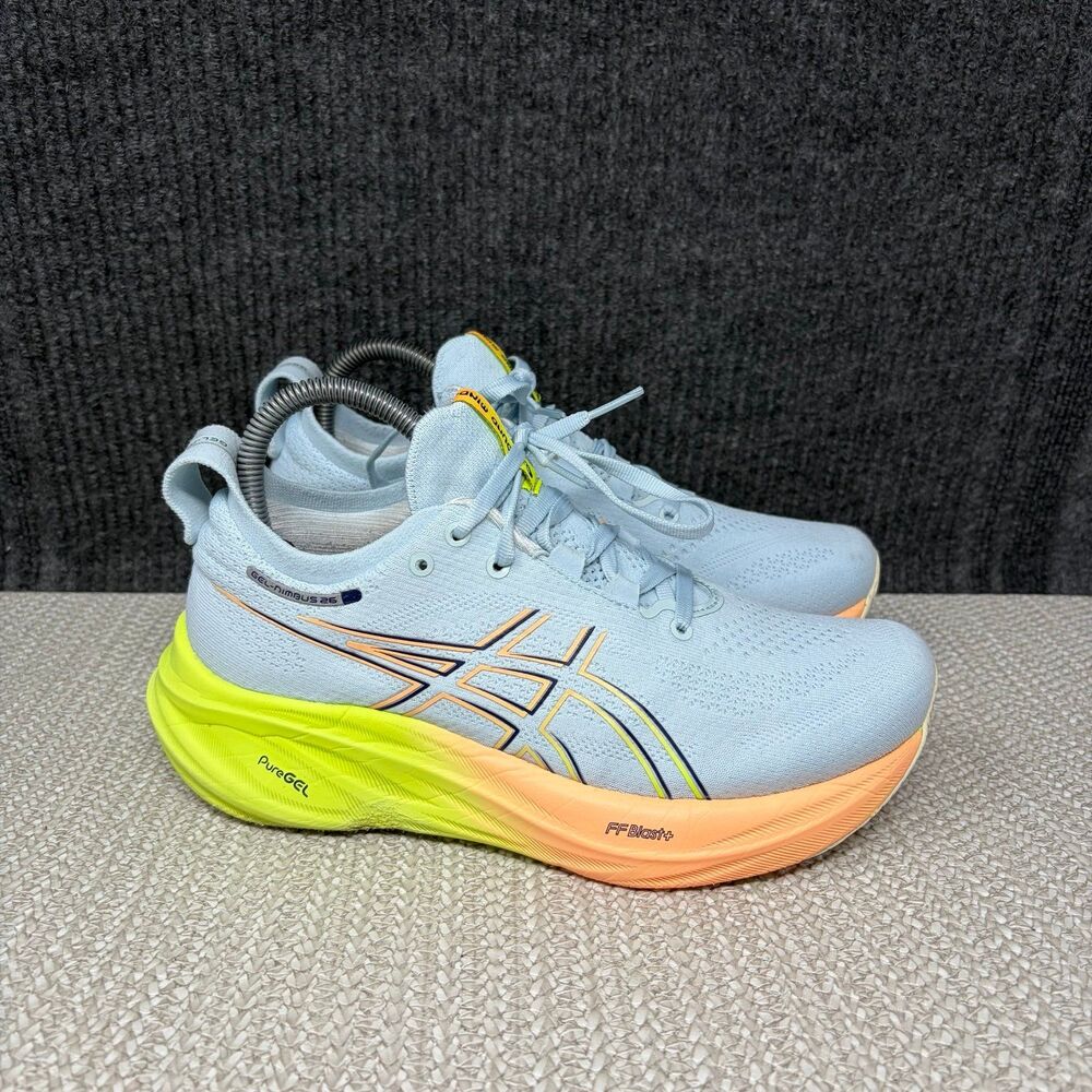 ASICS Gel-Nimbus 26 Paris Light Blue Yellow Orange Running Shoes Women’s Size 7